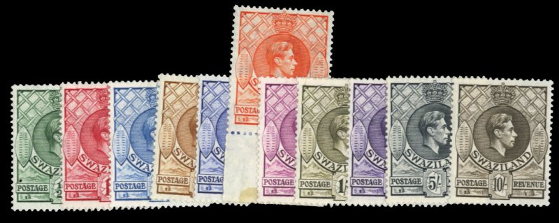 Swaziland #27-37 Cat$54.10, 1938 George VI, complete set, lightly hinged