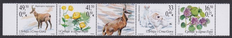 Serbia and Montenegro Rupicapra Chamois Stoat Flora Fauna Strip 2005 MNH