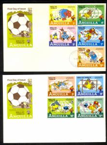 ANGUILLA 1982 DISNEY WORLD CUP SOCCER ESPANA Set on 2 Cachet FDCs Sc 492-500