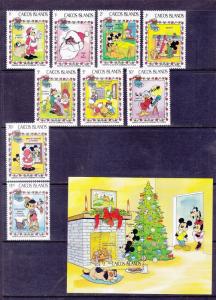 Caicos Islands 22-31 MNH 1983 DISNEY Christmas Santa Clause Set w/Souvenir Sheet