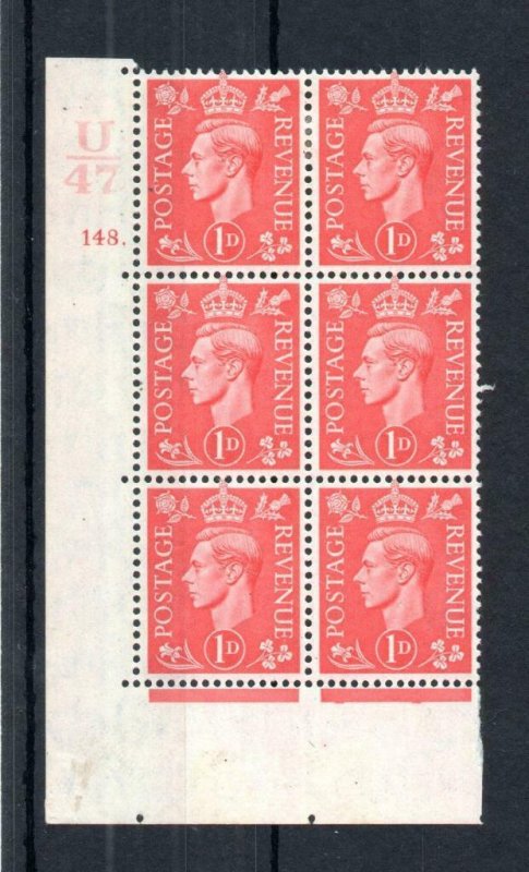 GEORGE VI 1d PALE RED MOUNTED MINT CONTROL U47 CYLINDER 148. BLOCK Cat £20