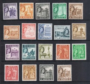 Malta 1956 QEII Sc 246-262 set of 17+Sc 276,277 MH