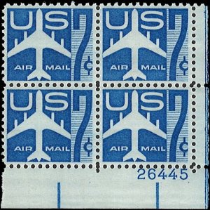 Scott # C51 1958 7c bl  Jet Airliner  Plate Block - Lower Right - Mint 