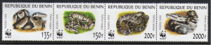 Benin #1086a-d MNH set, WWF Python regius issued 1999