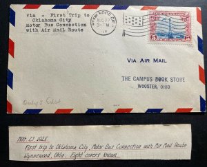 1928 Wynnewood OK USA First Flight Airmail Cover FFC To Wooster OH Motor Buss