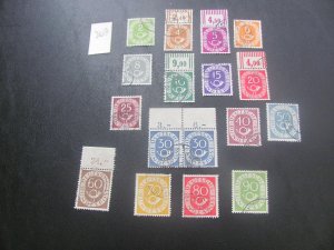 GERMANY 1951 USED MI.123-138 POSTHORN SET XF (263) ALL MARGIN #s OR CM