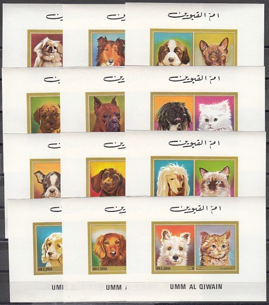 Umm Al Qiwain, Mi cat. 662-673 C. Cats & Dogs issue as Deluxe s/sheets. ^