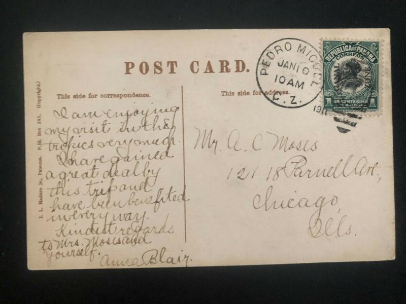 1911 Pedro Miguel Canal Zone Panama Picture Postcard cover indian women