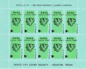 NASA Local Post Space City Apollo 12 2nd Moon Landing Cinderella Mint Sheet/10