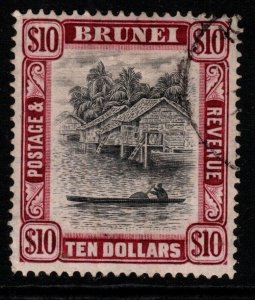 BRUNEI SG92 1948 $10 BLACK & PURPLE FINE USED