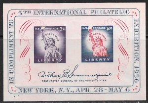 USA 1956 FIPEX Souvenir Sheet Sc 1075 MNH