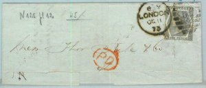 BK0794 - GB - POSTAL HISTORY - SG # 125 Plate 12 on  PART of COVER - 1873 