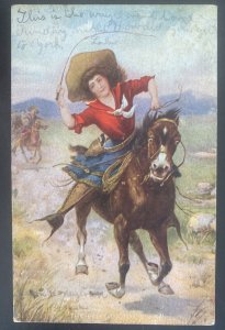 1910s USA Picture Postcard Cover Cowgirl on Horseback The Belle Of The Plains