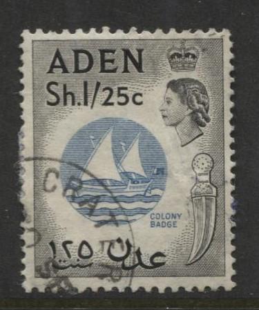 ADEN - Scott 56- QEII Definitive Colony Badge - 1953-  Used - Single 1/25c Stamp