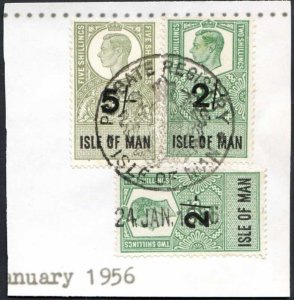 Isle of Man KGVI 5/- + 2 x 2/- Key Plate Type Revenues CDS on Piece