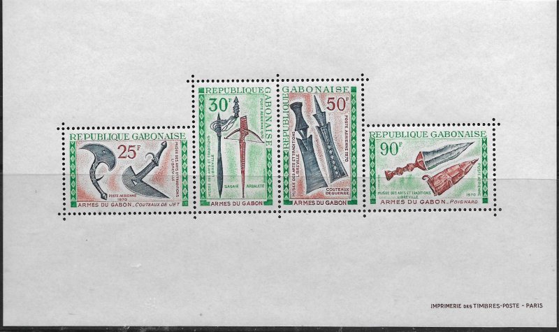 GABON  C99a  MNH  GABONESE WEAPONS SOUVENIR SHEET