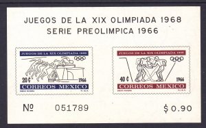 Mexico 975a MNH 1966 IMPERF 19th Olympic Games Mexico Souvenir Sheet of 2
