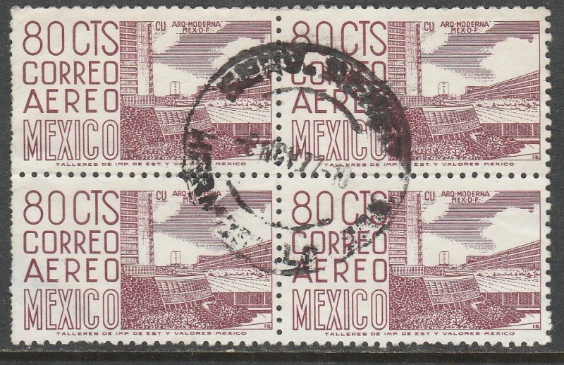 MEXICO C472, 80¢ 1950 Defin 9th Issue Unwmkd Fosfo Coated. USED BLK 4 VF (413)