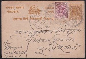INDIA INDORE 1940 uprated postcard used ex Treasury........................A7732