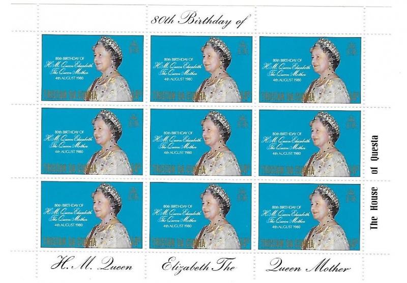 Tristan da Cunha 1980 Queen Mother Elizabeth Birthday Sheet MNH C1