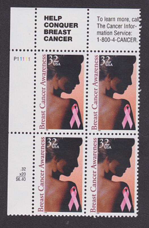 3081 Breast Cancer Awareness MNH Plate Block UL