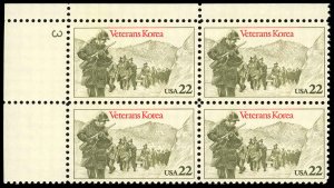 US Scott 2152 VF/MNH Plate Block - 1985 22¢ Korean War Veterans - P.O. Fresh