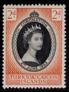 TURKS & CAICOS ISLANDS QEII SG234, 2d 1953 CORONATION, NH MINT.