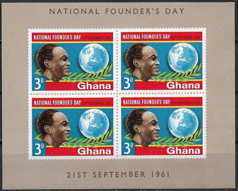 1961 Ghana #104a  3d National founders Day/ Kwame Nkrumah MNH S/S