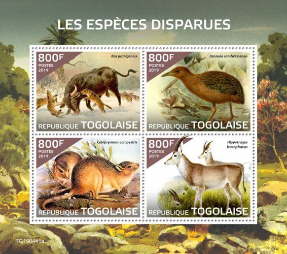 TOGO - 2019 - Extinct Species - Perf 4v Sheet  - M N H