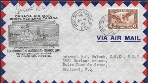 Doyle's_Stamps: Postal History: Harrington Harbor-Rimouski 1st Flt w/Pilot Signa