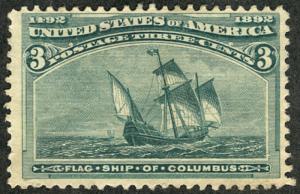 US # 232 SCV $42.50 3c Columbian, VF/XF mint hinged, good color, fresh stamp,...