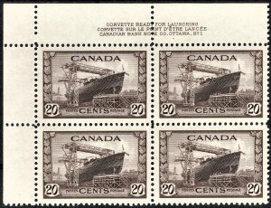 [st1429] CANADA 1942 Scott#260 MNH plate block Cat:$77.50