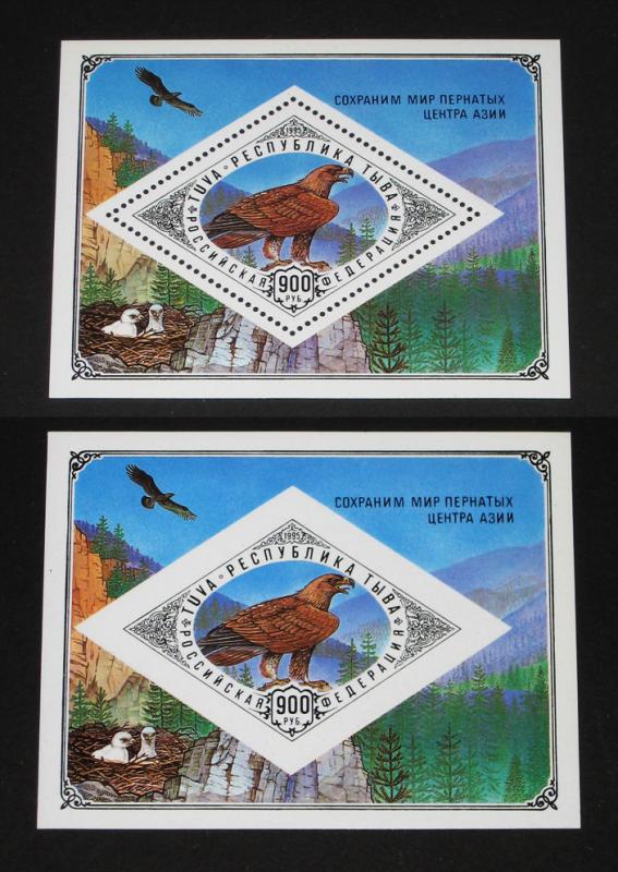 Tuva 1995 Wild Animals Birds of Prey Eagle Fauna 2 S/S Stamps MNH perf & imper