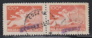 Poland,  100z Centaur, GROSZY OVERPRINT (SC# C26) USED PAIR