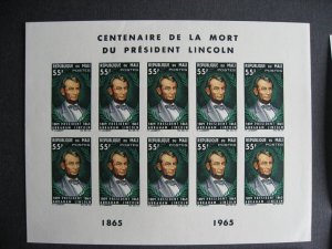 MALI Sc 72-3 Lincoln MNH imperf sheets of 10 ex Bileski PLZ read description!