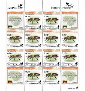 BEEPOST LITHUANIA - 2022 - Honey Insects - Perf 12v Sheet - M N H -Private Issue