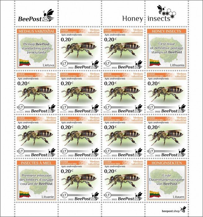 BEEPOST LITHUANIA - 2022 - Honey Insects - Perf 12v Sheet - M N H -Private Issue