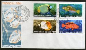 Papua New Guinea 1976 Fishes Marinelife Mammals Butterflyfish 4v FDC # 13170