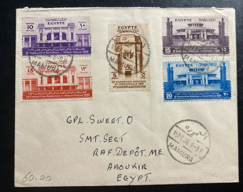 1936 Mamura Egypt First Day Cover To Aboukir 15th Agricultural Exhibition 