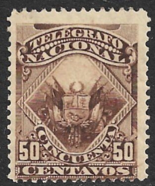 PERU 1876 50c Deep Brown TELEGRAPH Stamp Hisc. No. 3 MH