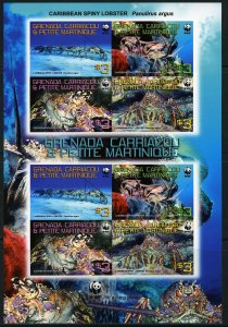 GRENADA GRENADINES WORLD WILDLIFE FUND LOBSTER SCOTT#2727 SHEET OF 8 RARE IMPERF