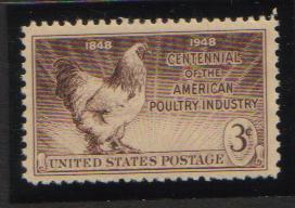 #968 MNH 3c Poultry Industry, 100 years 1948 Issue