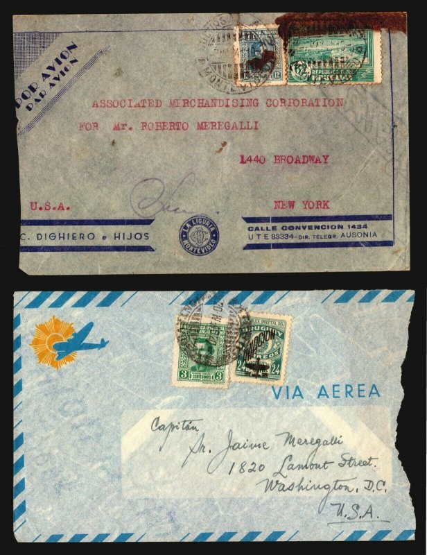 URUGUAY 26 AIRMAIL COVER LOT PLUNA  CENSOR OFFICIAL PANAGRA MILITARY MAIL TO USA