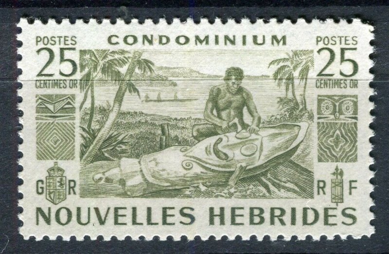 FRENCH; NEW HEBRIDES 1953 early pictorial issue fine Mint hinged 25c. value