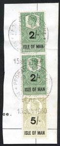 Isle of Man KGVI 10/- 5/- 2/- Key Plate Type Revenues CDS on Piece