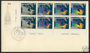 Canada 893a Plate Block on FDC Maps