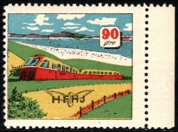 Vintage Denmark Private Railway Local Stamp 90 Ore HJHF Railways Used