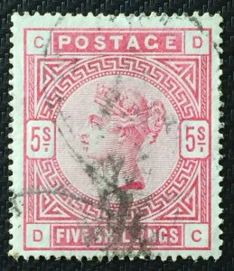 GB QV 1883-4 5/- Rose Used SG#180 CV£250 GB4226