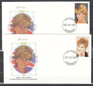 Dominica, Scott cat. 2010 b-c. Diana, Princess of Wales. 2 First Day Covers. ^