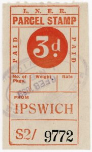 (I.B) London & North Eastern Railway : Parcel Stamp 3d (Ipswich)